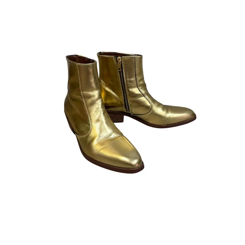 Straight To Hell Men's Vegan Richards Gold Boot 8.5 Chelsea Beatle Winklepickers